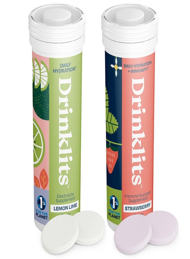 Drinklits Lemon-Lime Electrolyte Hydration & Strawberry Immune Support Tablets (2) Tube Combo Pack | Great Taste – Gluten Free – Daily Use | 20 Servings (10 Tablets Per Tube) - Image 1